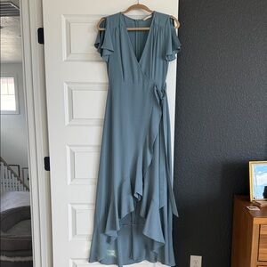 Altar'd State High Low Wrap Dress in Blue